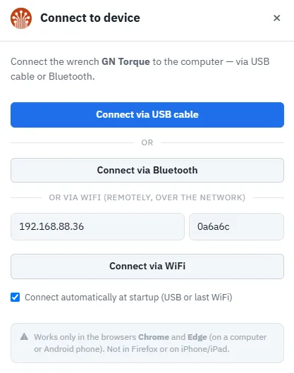 Configurator connect screen
